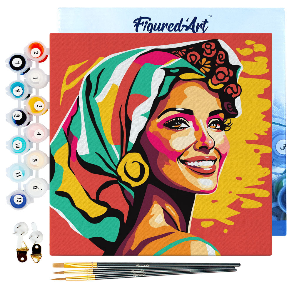 Mini Malen nach Zahlen mit Rahmen 20x20cm - Exotische Dame Pop Art - Kidis Art