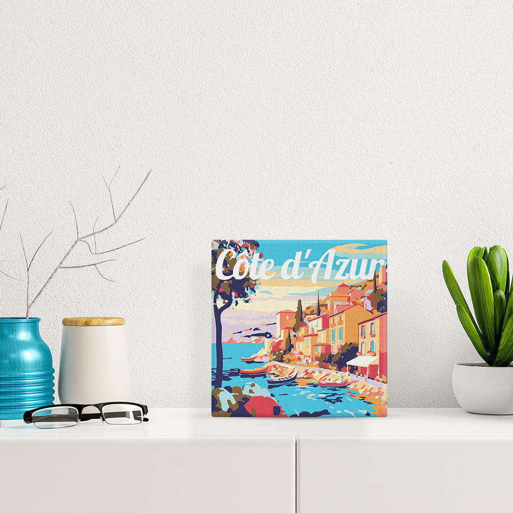 Mini Malen nach Zahlen mit Rahmen 20x20cm - Reiseplakat Côte d'Azur - Kidis Art