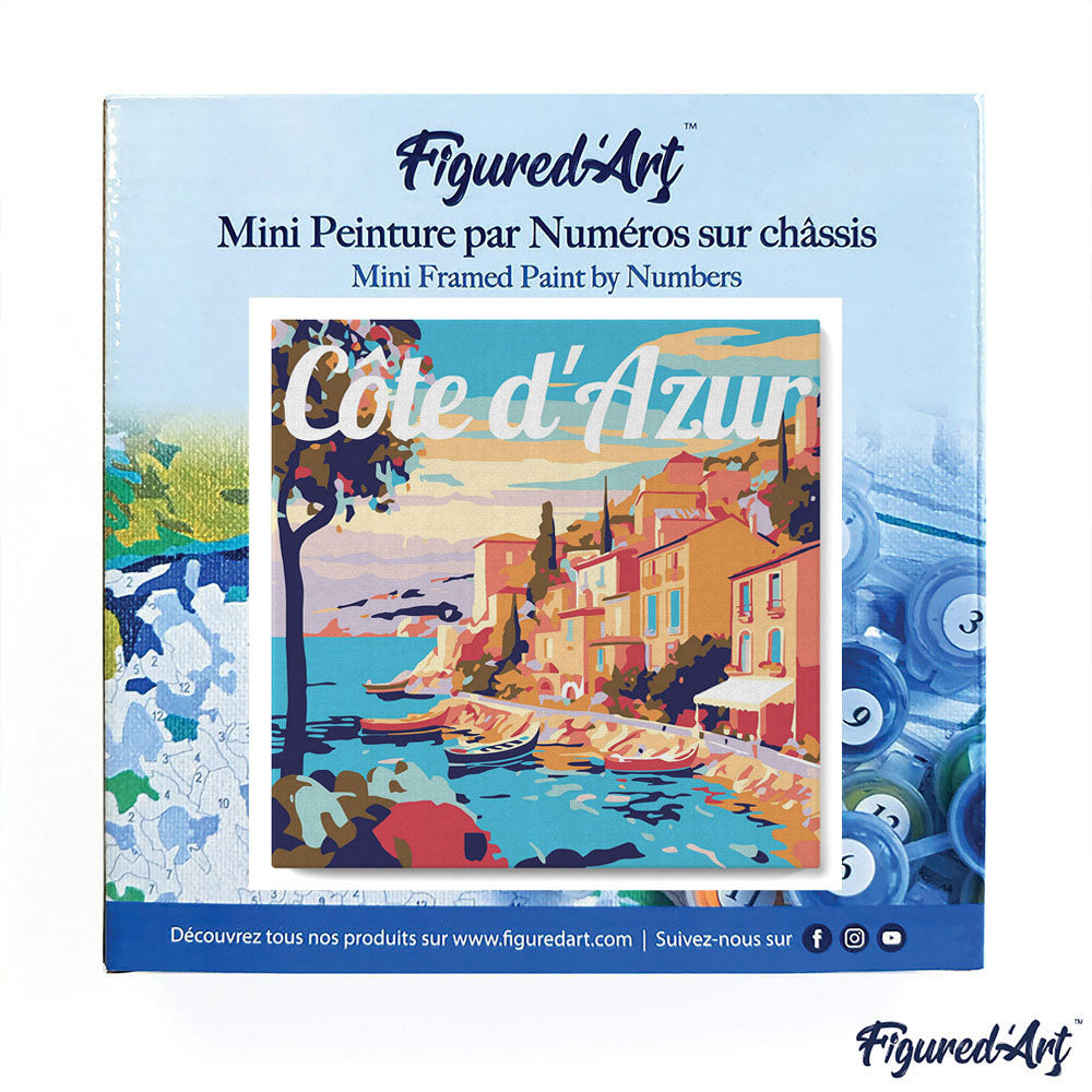 Mini Malen nach Zahlen mit Rahmen 20x20cm - Reiseplakat Côte d'Azur - Kidis Art