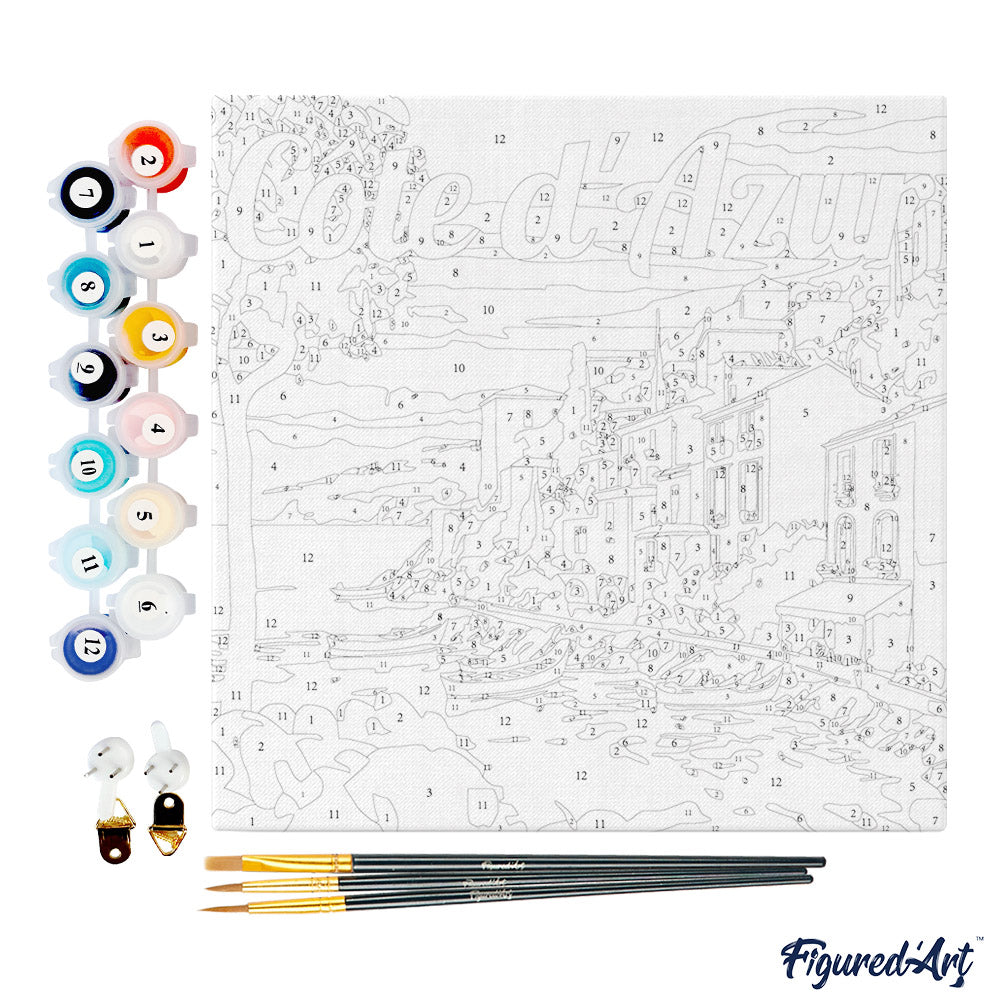 Mini Malen nach Zahlen mit Rahmen 20x20cm - Reiseplakat Côte d'Azur - Kidis Art