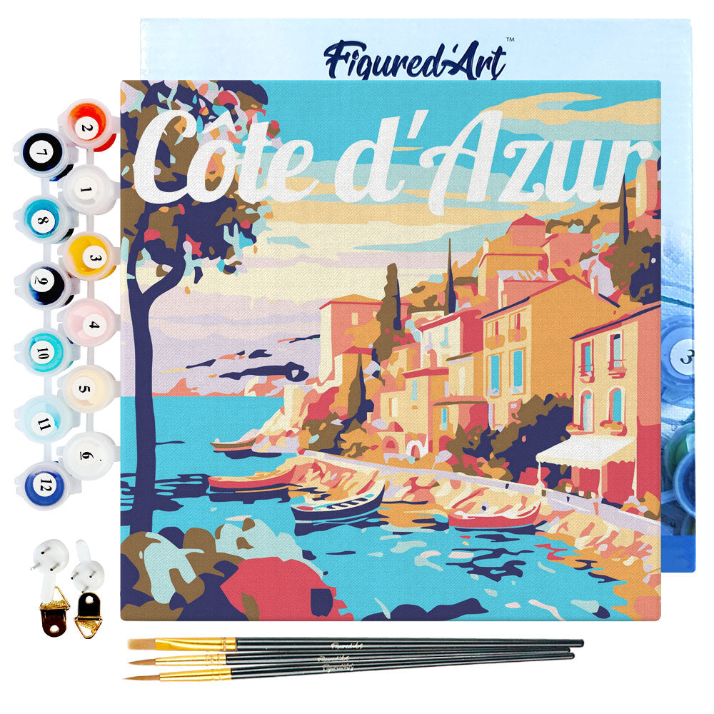 Mini Malen nach Zahlen mit Rahmen 20x20cm - Reiseplakat Côte d'Azur - Kidis Art