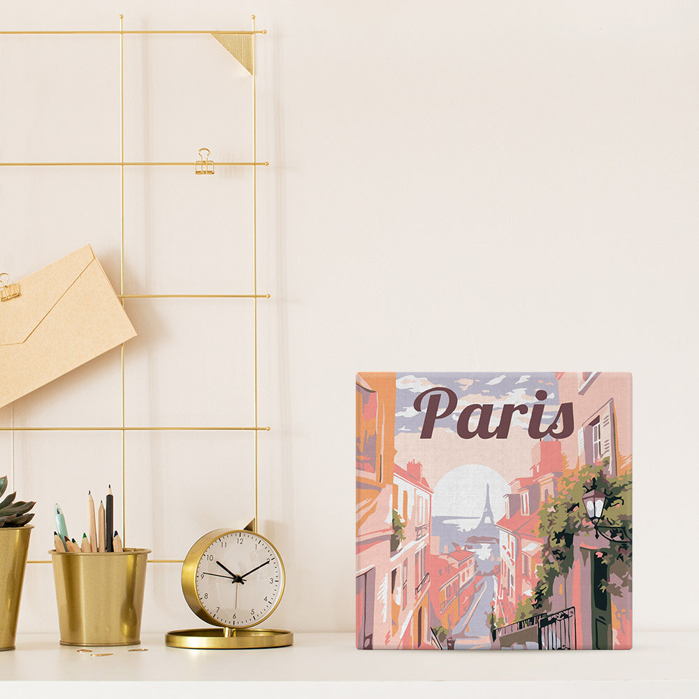 Mini Malen nach Zahlen mit Rahmen 20x20cm - Reiseplakat Paris - Kidis Art