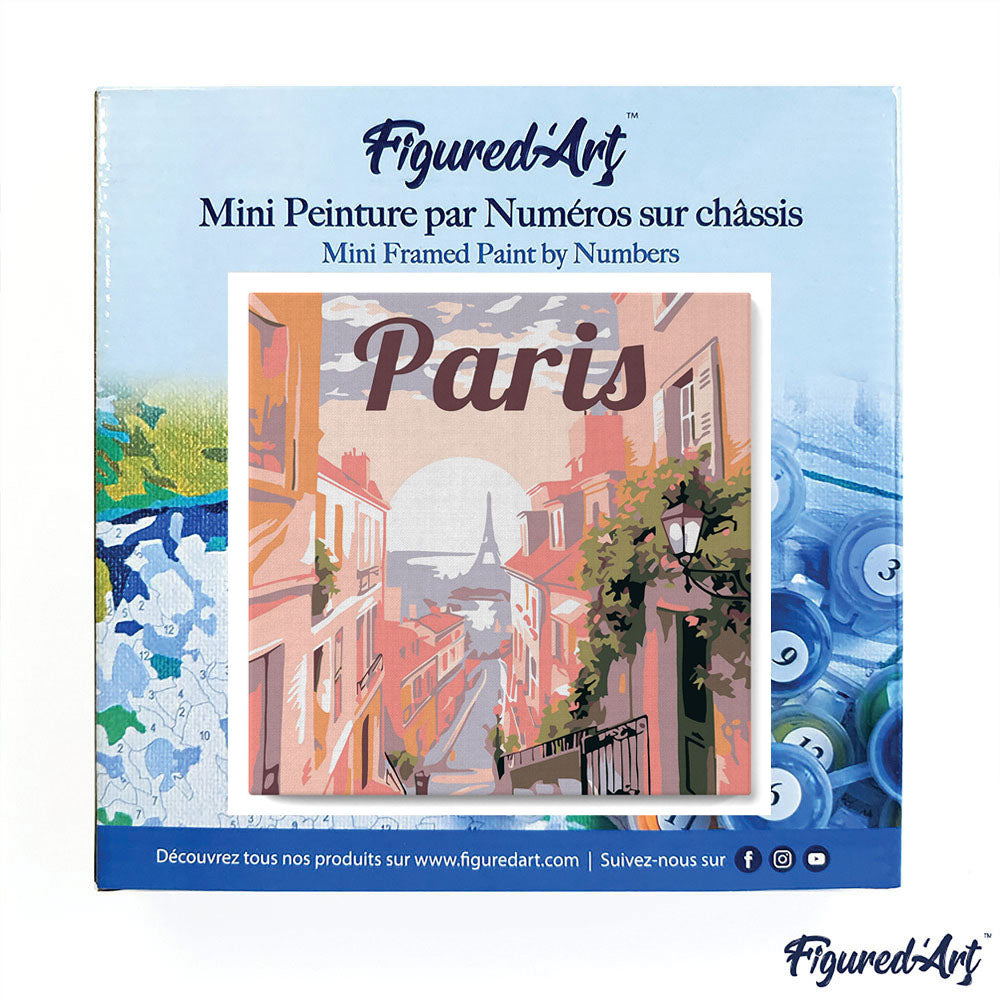 Mini Malen nach Zahlen mit Rahmen 20x20cm - Reiseplakat Paris - Kidis Art