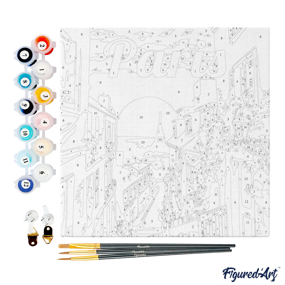 Mini Malen nach Zahlen mit Rahmen 20x20cm - Reiseplakat Paris