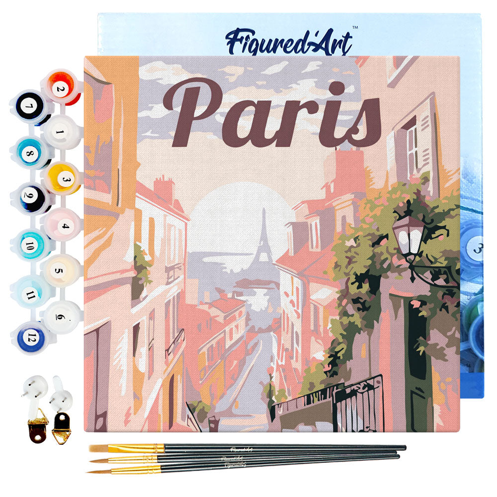 Mini Malen nach Zahlen mit Rahmen 20x20cm - Reiseplakat Paris - Kidis Art