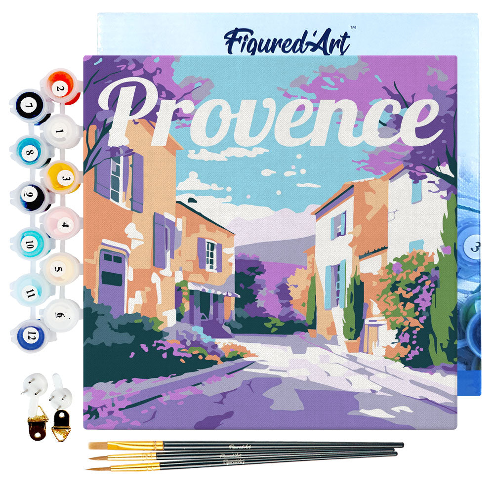 Mini Malen nach Zahlen mit Rahmen 20x20cm - Reiseplakat Provence Frühling - Kidis Art