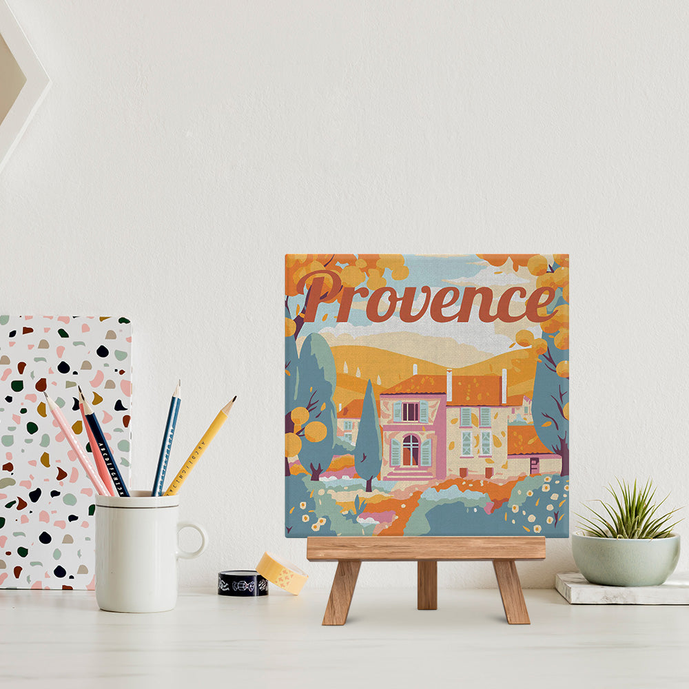 Mini Malen nach Zahlen mit Rahmen 20x20cm - Reiseplakat Provence Herbst - Kidis Art