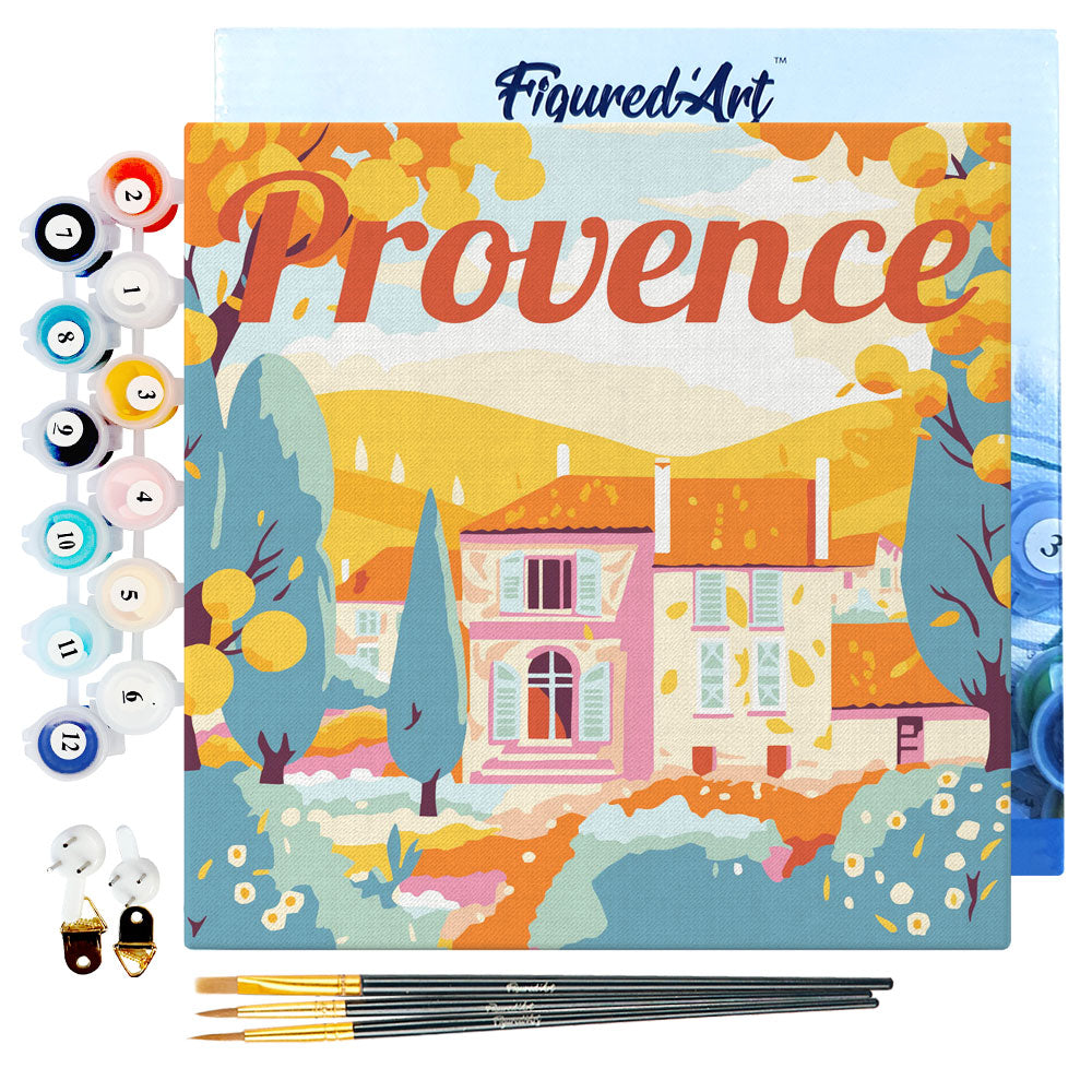 Mini Malen nach Zahlen mit Rahmen 20x20cm - Reiseplakat Provence Herbst - Kidis Art