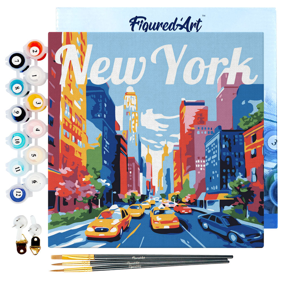 Mini Malen nach Zahlen mit Rahmen 20x20cm - Reiseplakat New York City - Kidis Art