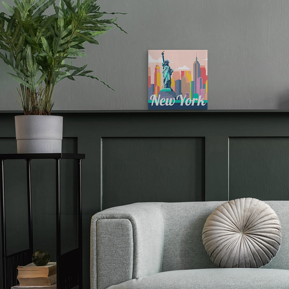 Mini Malen nach Zahlen mit Rahmen 20x20cm - Reiseplakat Freiheitsstatur New York - Kidis Art