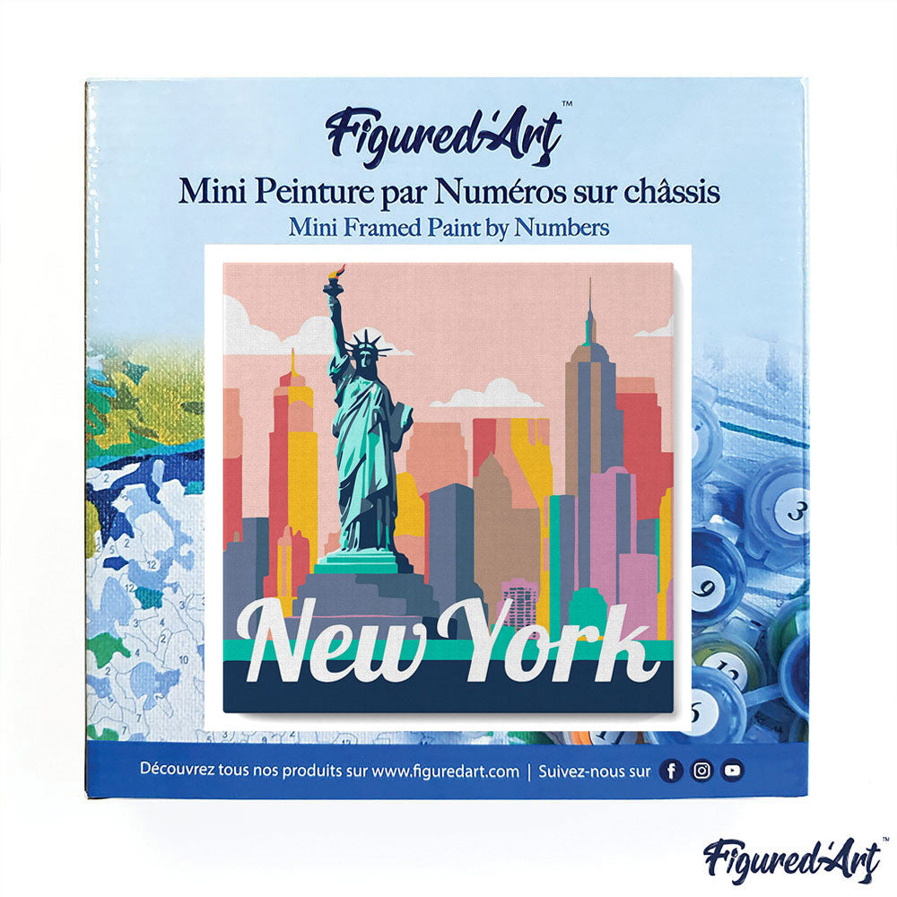 Mini Malen nach Zahlen mit Rahmen 20x20cm - Reiseplakat Freiheitsstatur New York - Kidis Art