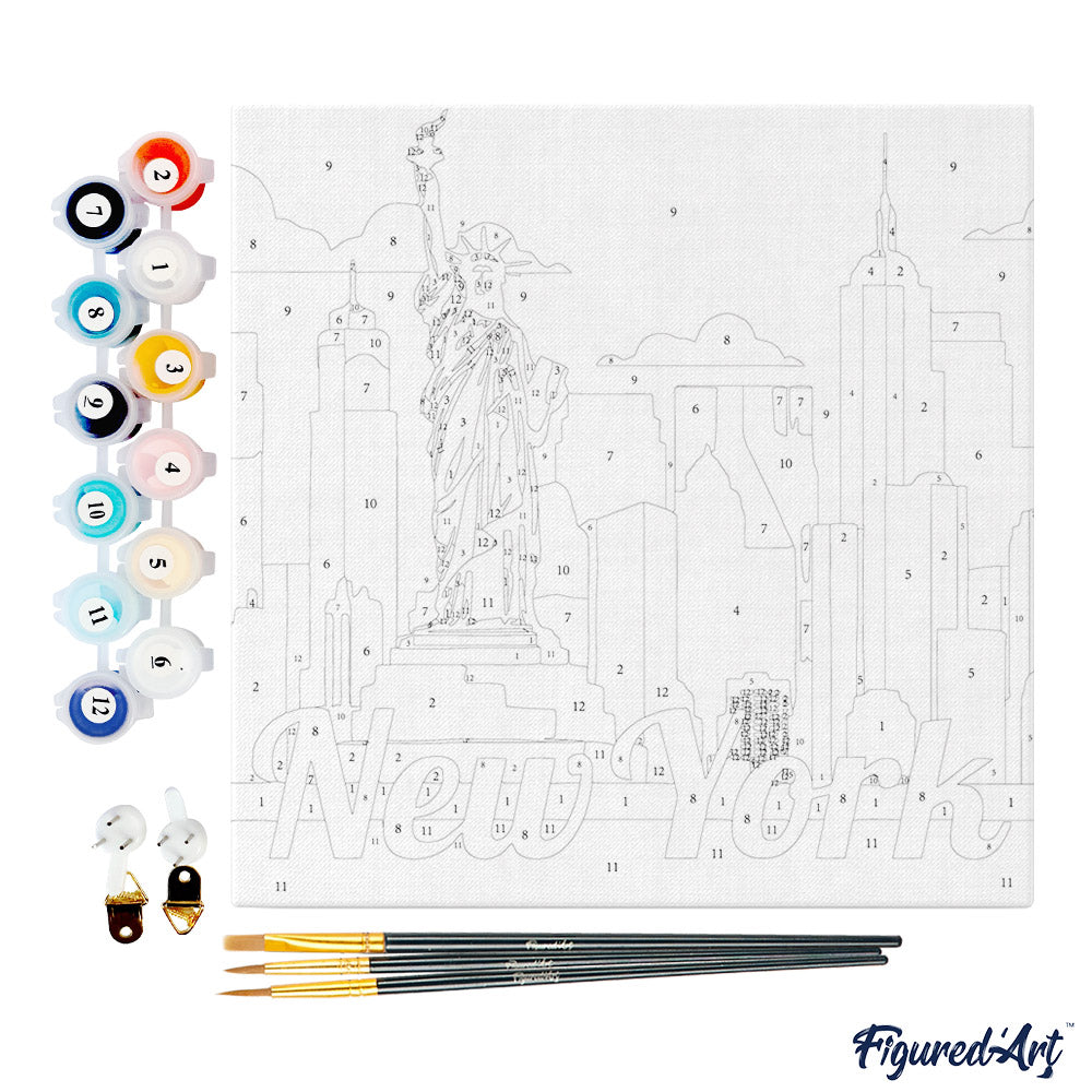 Mini Malen nach Zahlen mit Rahmen 20x20cm - Reiseplakat Freiheitsstatur New York - Kidis Art