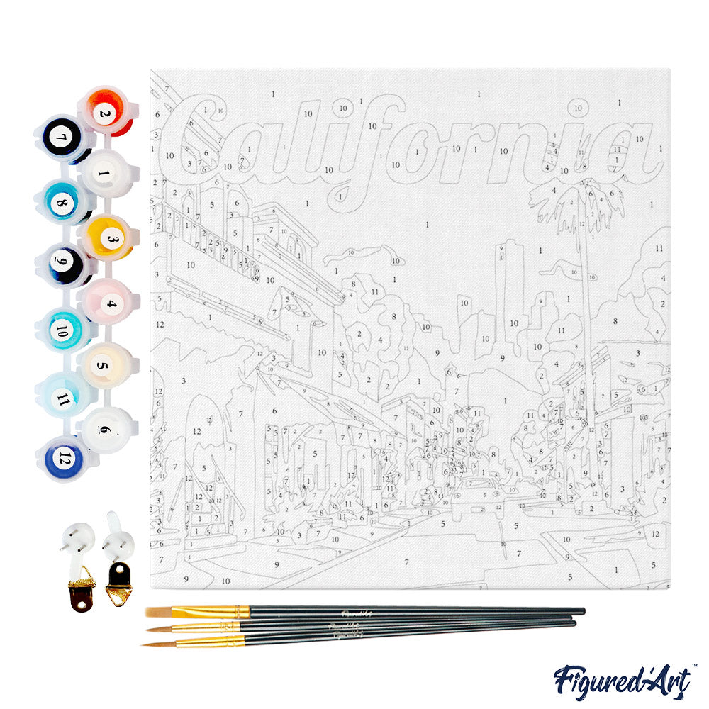 Mini Malen nach Zahlen mit Rahmen 20x20cm - Reiseplakat Kalifornien Strasse