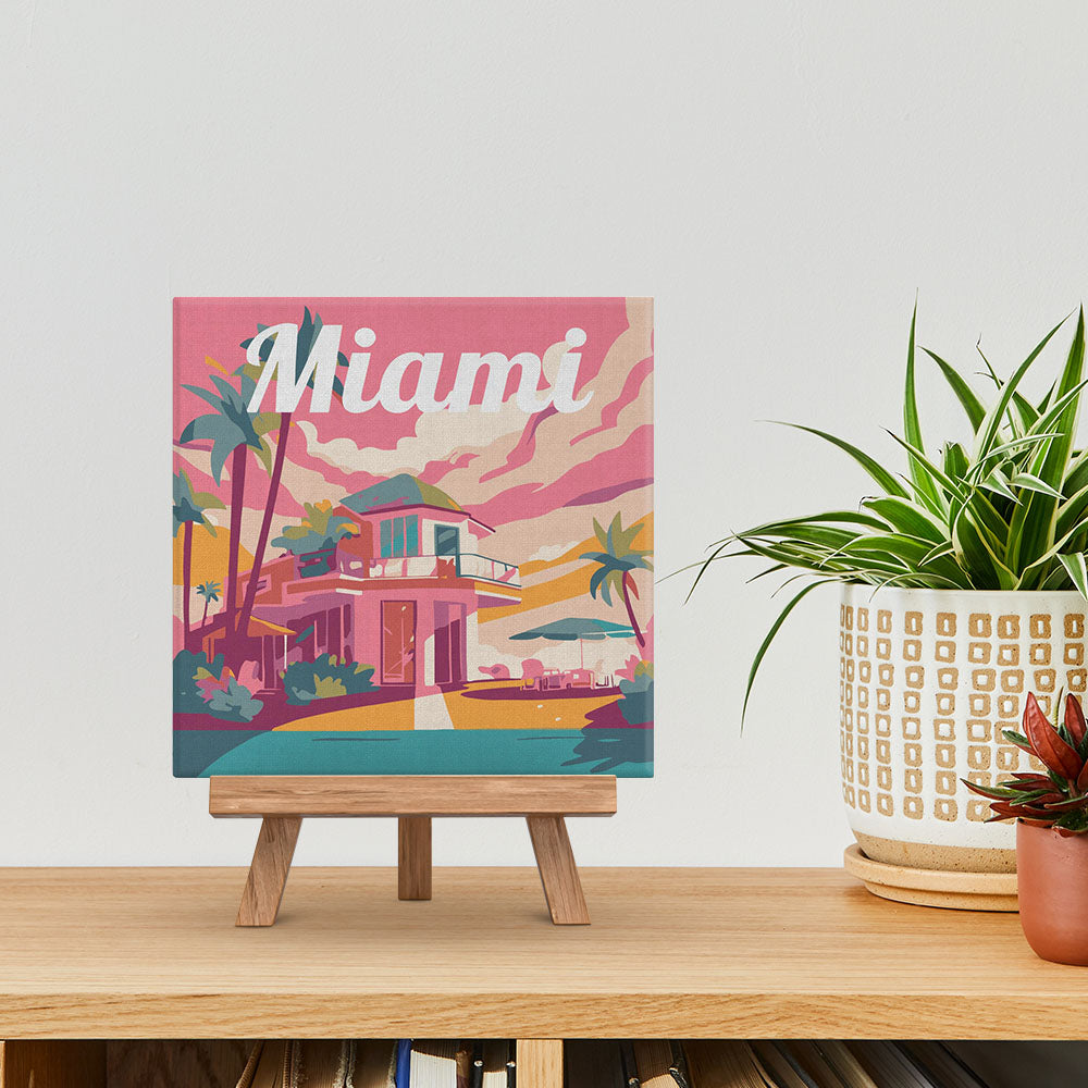 Mini Malen nach Zahlen mit Rahmen 20x20cm - Reiseplakat Miami - Kidis Art