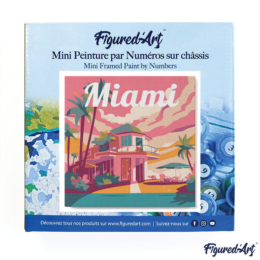 Mini Malen nach Zahlen mit Rahmen 20x20cm - Reiseplakat Miami - Kidis Art