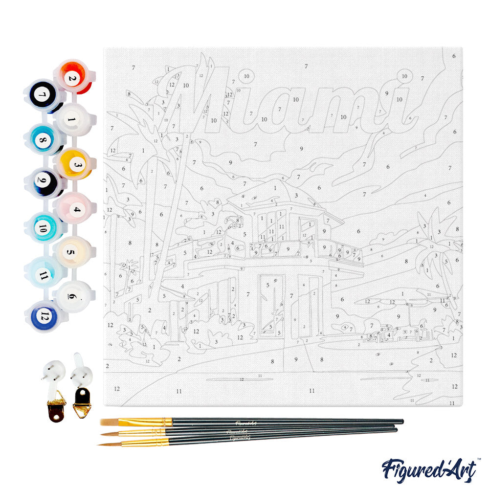 Mini Malen nach Zahlen mit Rahmen 20x20cm - Reiseplakat Miami