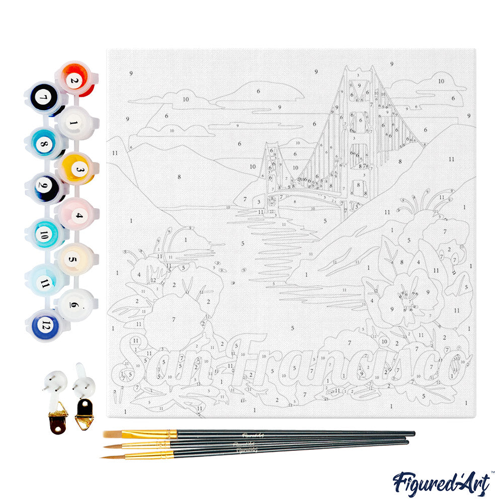 Mini Malen nach Zahlen mit Rahmen 20x20cm - Reiseplakat San Francisco - Kidis Art