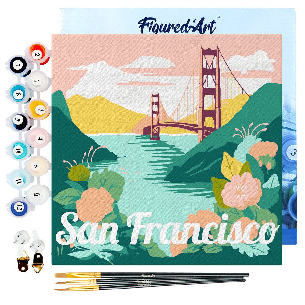 Mini Malen nach Zahlen mit Rahmen 20x20cm - Reiseplakat San Francisco - Kidis Art