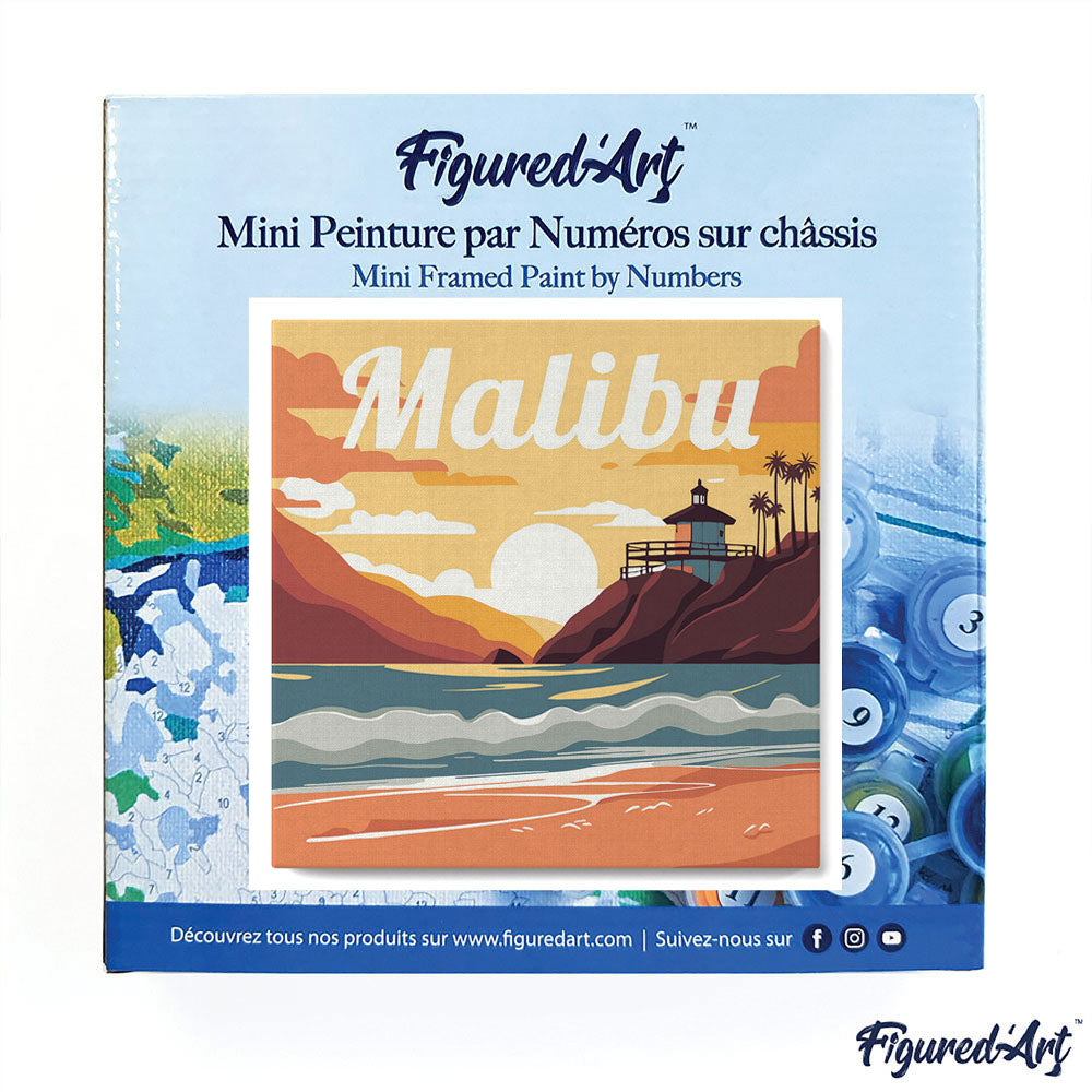 Mini Malen nach Zahlen mit Rahmen 20x20cm - Reiseplakat Malibu - Kidis Art