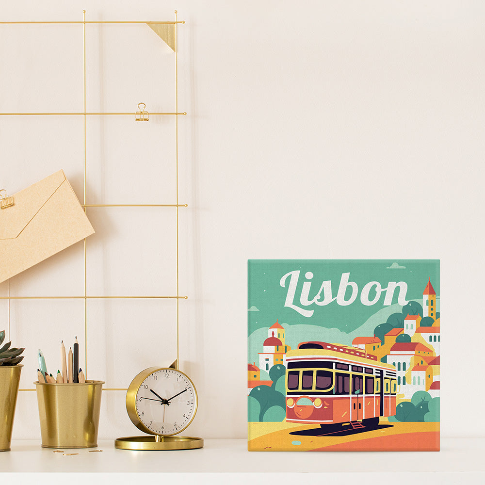 Mini Malen nach Zahlen mit Rahmen 20x20cm - Reiseplakat Lissabon - Kidis Art