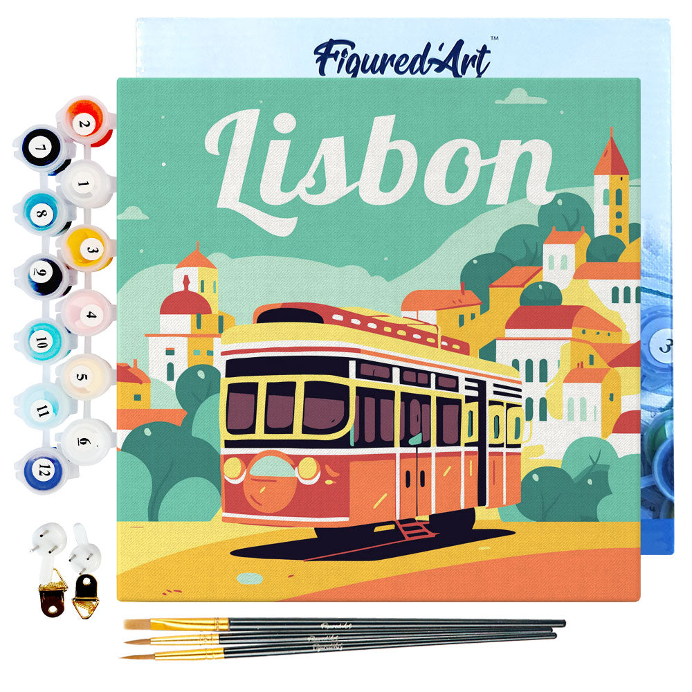 Mini Malen nach Zahlen mit Rahmen 20x20cm - Reiseplakat Lissabon - Kidis Art