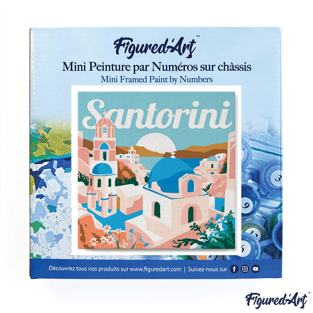 Mini Malen nach Zahlen mit Rahmen 20x20cm - Reiseplakat Santorini Sonnenaufgang - Kidis Art