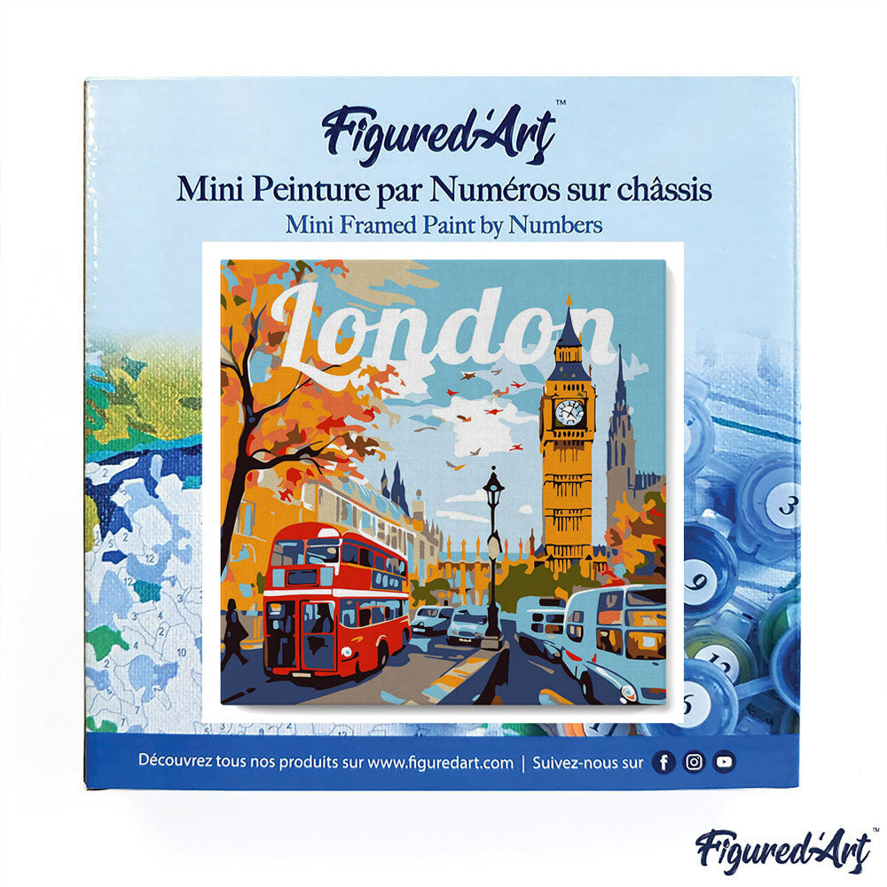 Mini Malen nach Zahlen mit Rahmen 20x20cm - Reiseplakat London - Kidis Art