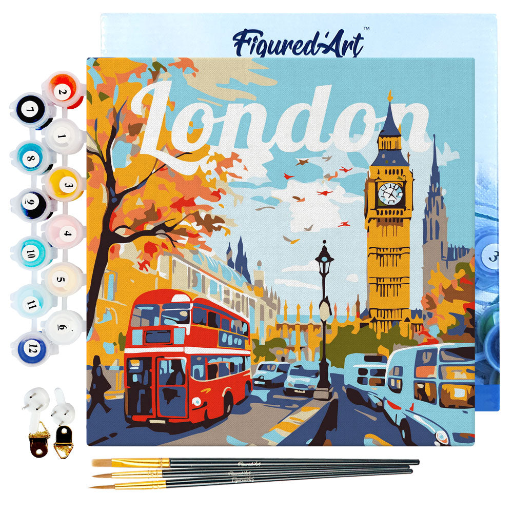 Mini Malen nach Zahlen mit Rahmen 20x20cm - Reiseplakat London - Kidis Art