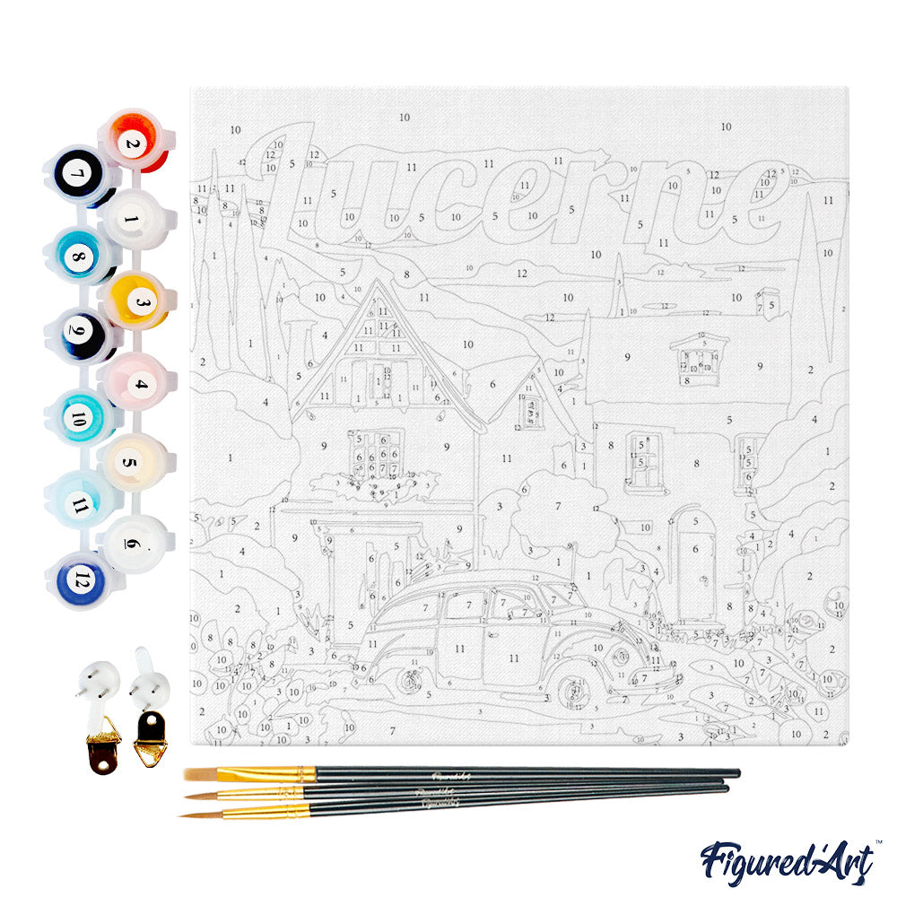 Mini Malen nach Zahlen mit Rahmen 20x20cm - Reiseplakat Luzern