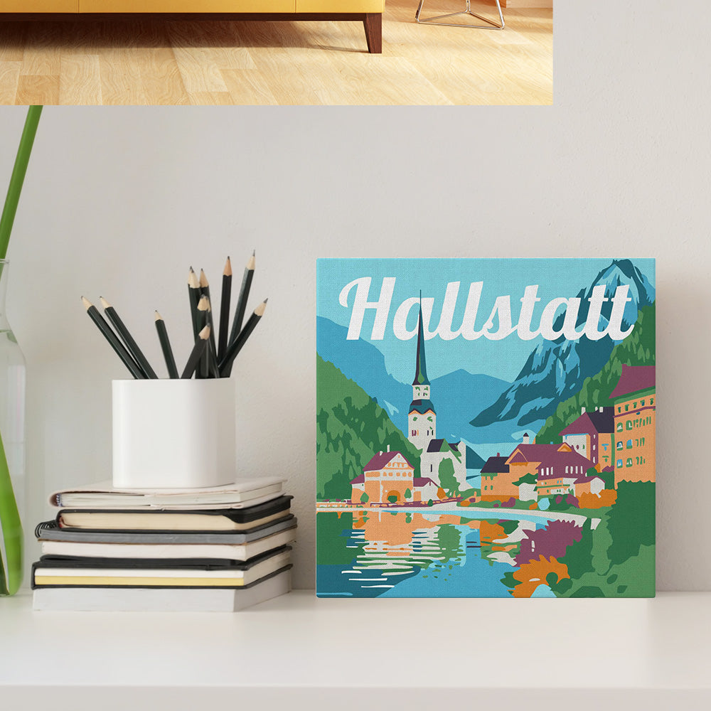 Mini Malen nach Zahlen mit Rahmen 20x20cm - Reiseplakat Hallstatt - Kidis Art