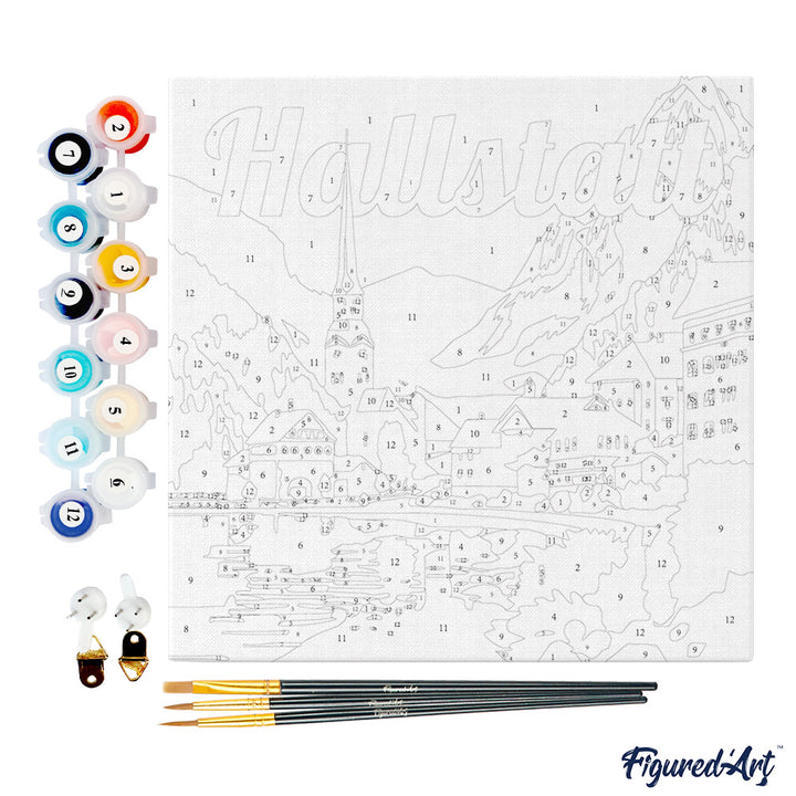 Mini Malen nach Zahlen mit Rahmen 20x20cm - Reiseplakat Hallstatt