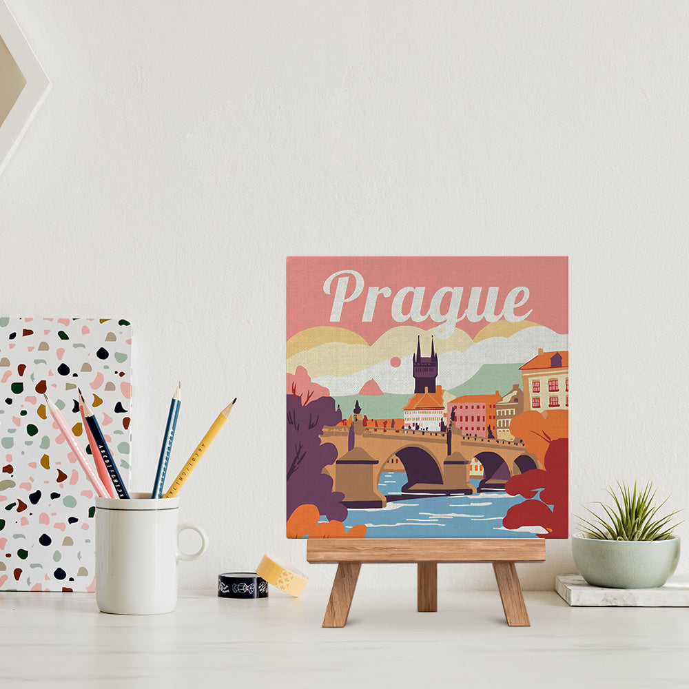 Mini Malen nach Zahlen mit Rahmen 20x20cm - Reiseplakat Prag - Kidis Art