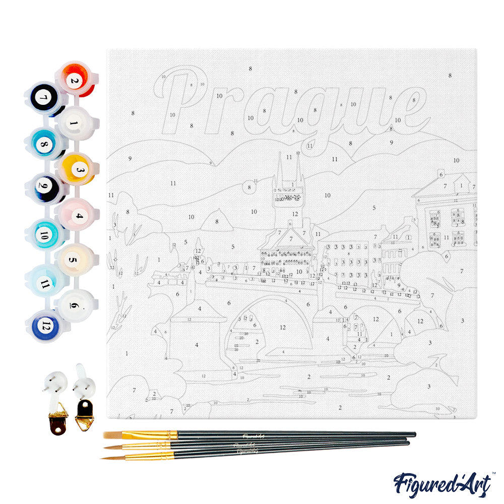 Mini Malen nach Zahlen mit Rahmen 20x20cm - Reiseplakat Prag - Kidis Art