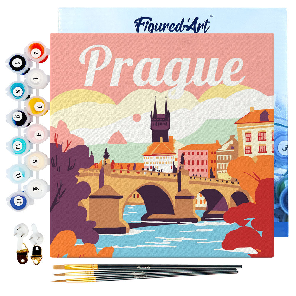 Mini Malen nach Zahlen mit Rahmen 20x20cm - Reiseplakat Prag - Kidis Art