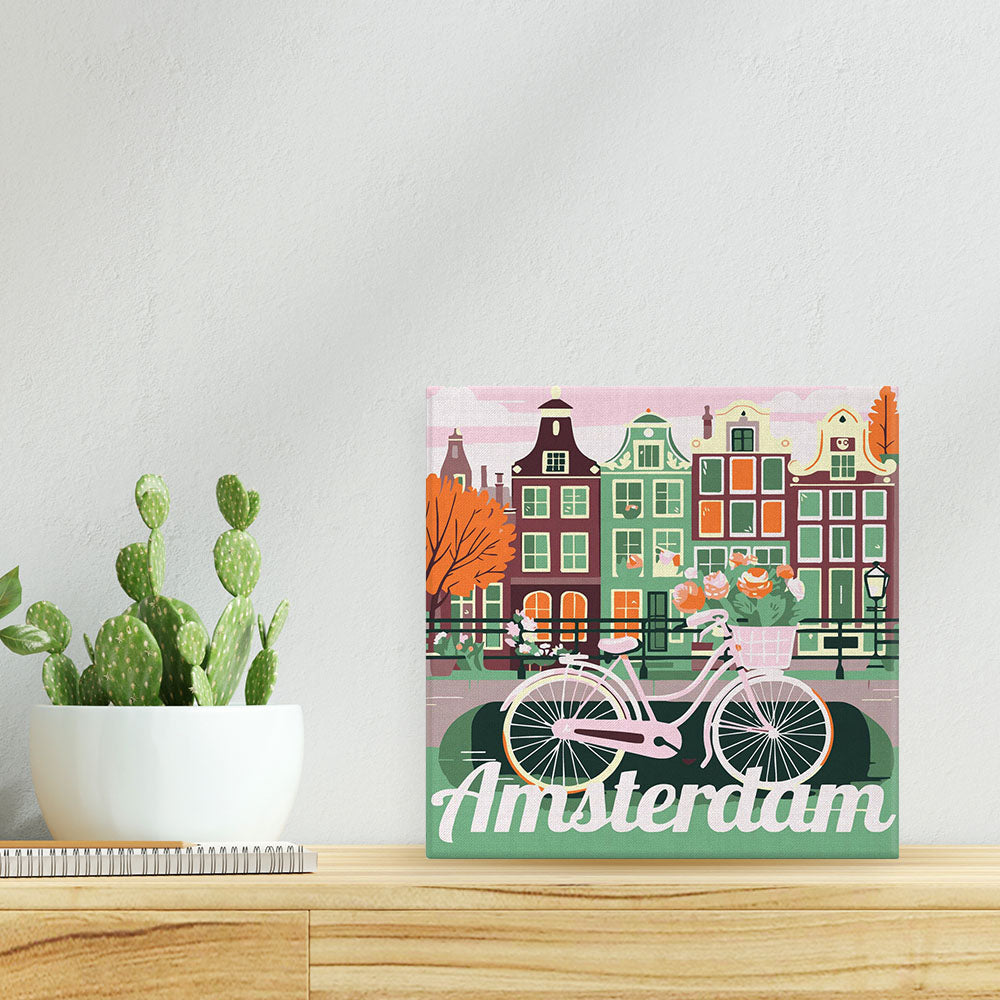 Mini Malen nach Zahlen mit Rahmen 20x20cm - Reiseplakat Amsterdam - Kidis Art