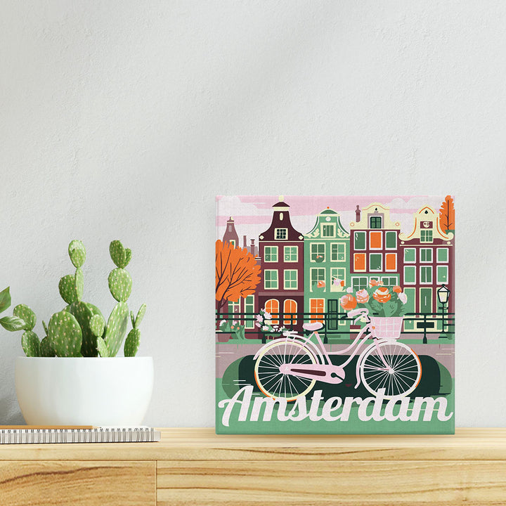 Mini Malen nach Zahlen mit Rahmen 20x20cm - Reiseplakat Amsterdam