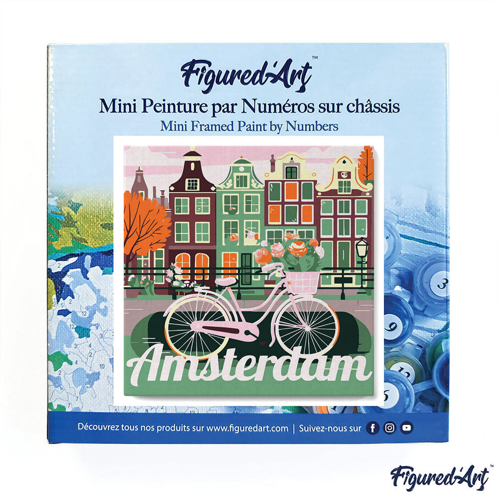 Mini Malen nach Zahlen mit Rahmen 20x20cm - Reiseplakat Amsterdam - Kidis Art