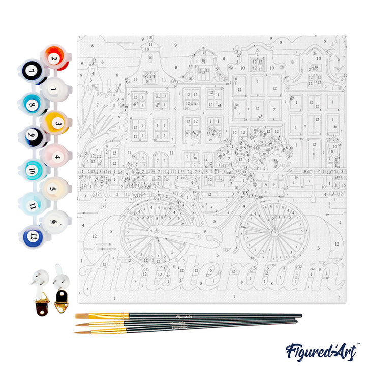 Mini Malen nach Zahlen mit Rahmen 20x20cm - Reiseplakat Amsterdam