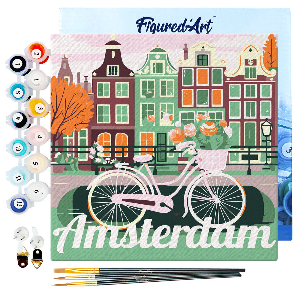 Mini Malen nach Zahlen mit Rahmen 20x20cm - Reiseplakat Amsterdam - Kidis Art