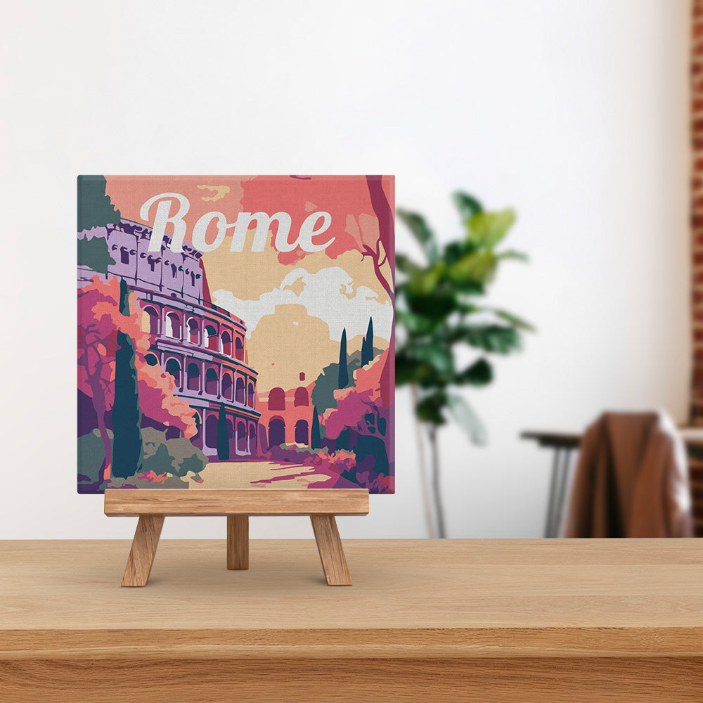 Mini Malen nach Zahlen mit Rahmen 20x20cm - Reiseplakat Rom - Kidis Art