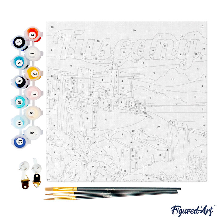 Mini Malen nach Zahlen mit Rahmen 20x20cm - Reiseplakat Toskana Frühling