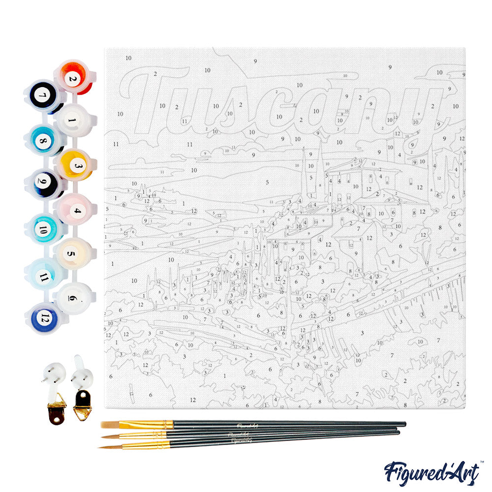 Mini Malen nach Zahlen mit Rahmen 20x20cm - Reiseplakat Toskana Sommer - Kidis Art