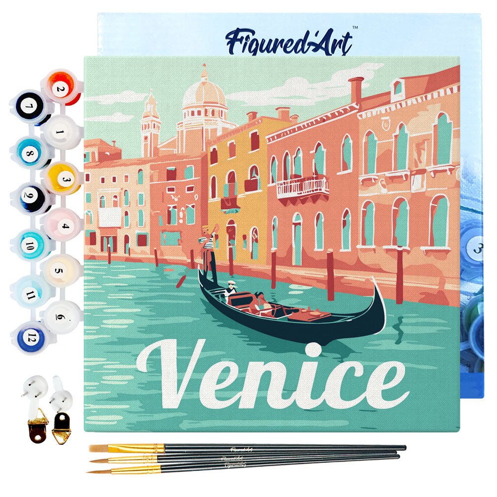 Mini Malen nach Zahlen mit Rahmen 20x20cm - Reiseplakat Venedig - Kidis Art