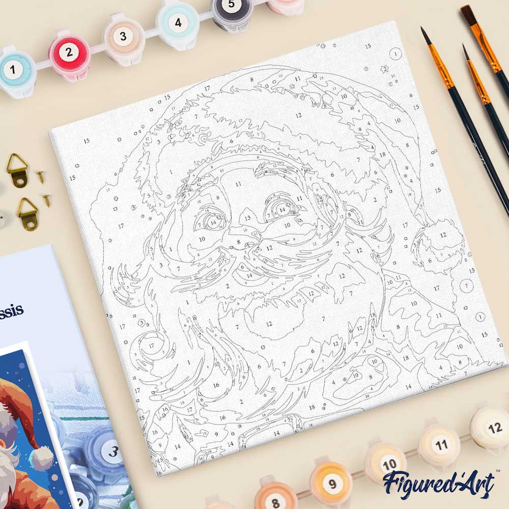 Mini Malen nach Zahlen mit Rahmen 20x20cm „Lächelnder Weihnachtsmann“