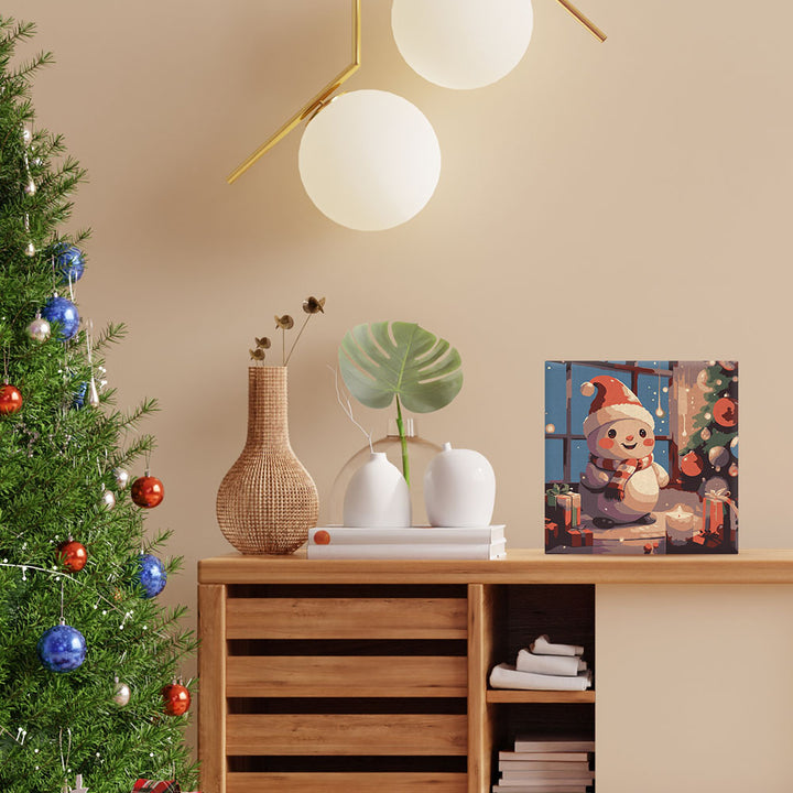 Mini Malen nach Zahlen mit Rahmen 20x20cm „Fröhlicher Schneemann im Zimmer“