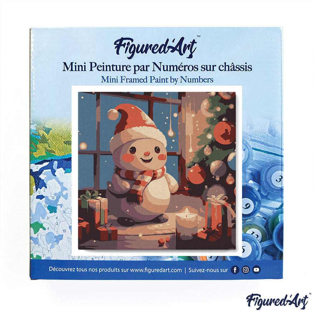 Mini Malen nach Zahlen mit Rahmen 20x20cm „Fröhlicher Schneemann im Zimmer“ - Kidis Art