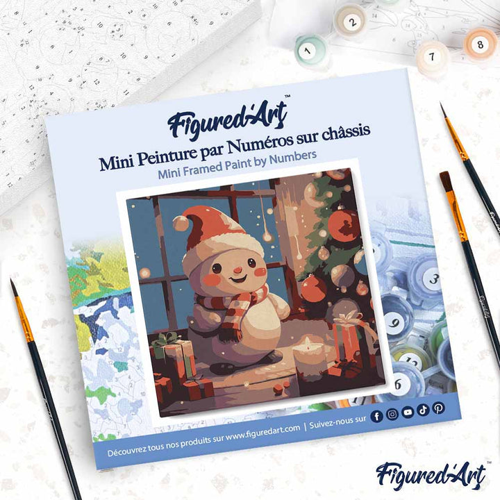 Mini Malen nach Zahlen mit Rahmen 20x20cm „Fröhlicher Schneemann im Zimmer“