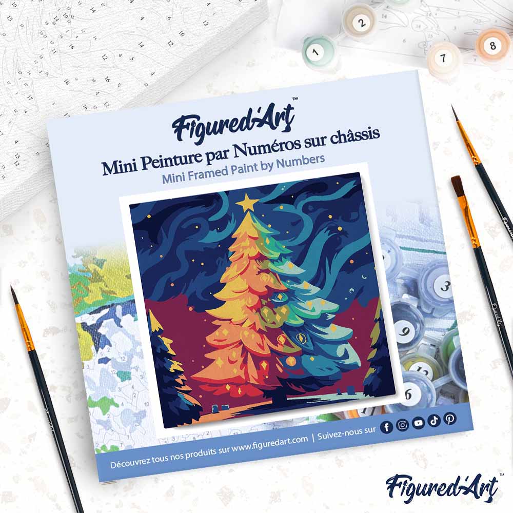 Mini Malen nach Zahlen mit Rahmen 20x20cm „Bunter Weihnachtsbaum“ - Kidis Art