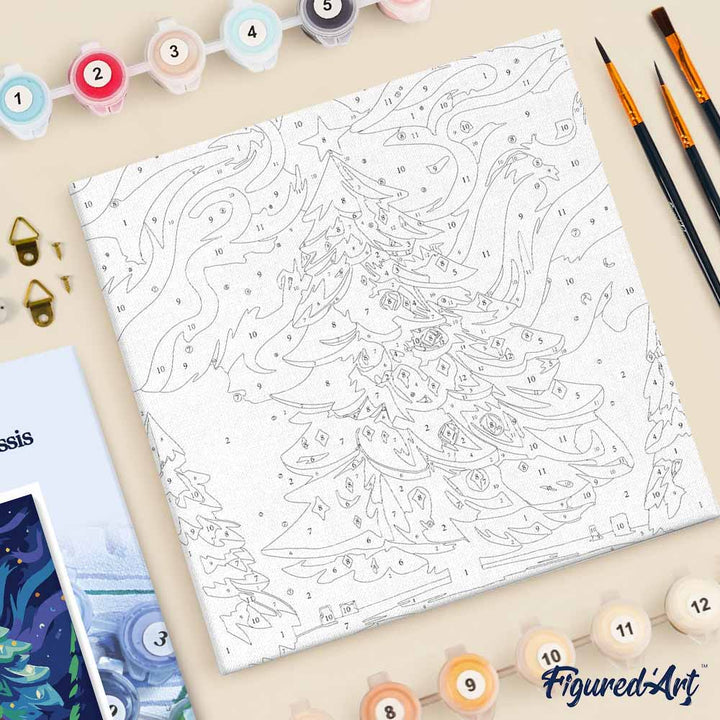 Mini Malen nach Zahlen mit Rahmen 20x20cm „Bunter Weihnachtsbaum“