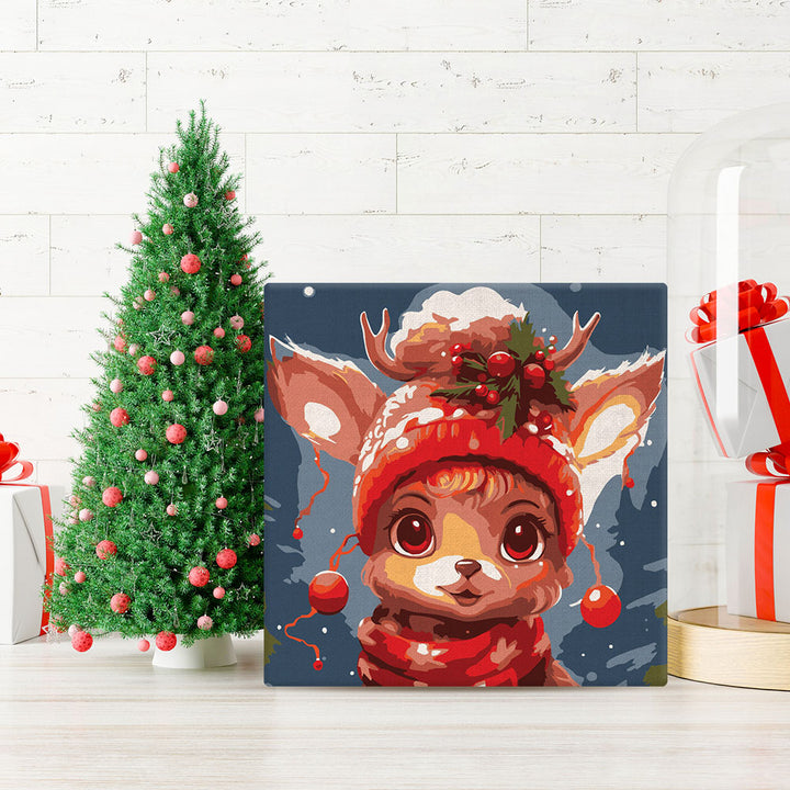 Mini Malen nach Zahlen mit Rahmen 20x20cm Niedliches Rentier Fantasie